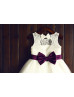 Ivory Lace Tulle Purple Sash Keyhole Back Flower Girl Dress